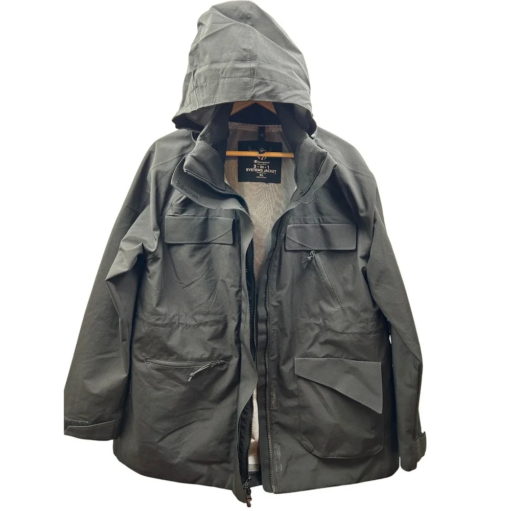 Champion 3-in-1 Systems Jacket Mens XL Black Hooded Utility Coat Workwear Style